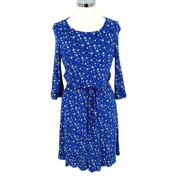 Boden Talia Lapis Blue Floral Star Print Dress With Tie Waist Womens UK 10P US 6 - Picture 1 of 12
